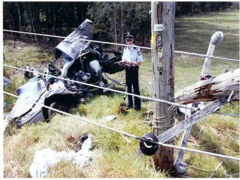 Electricity pole destroyed and lines brought down by an errant road vehicle